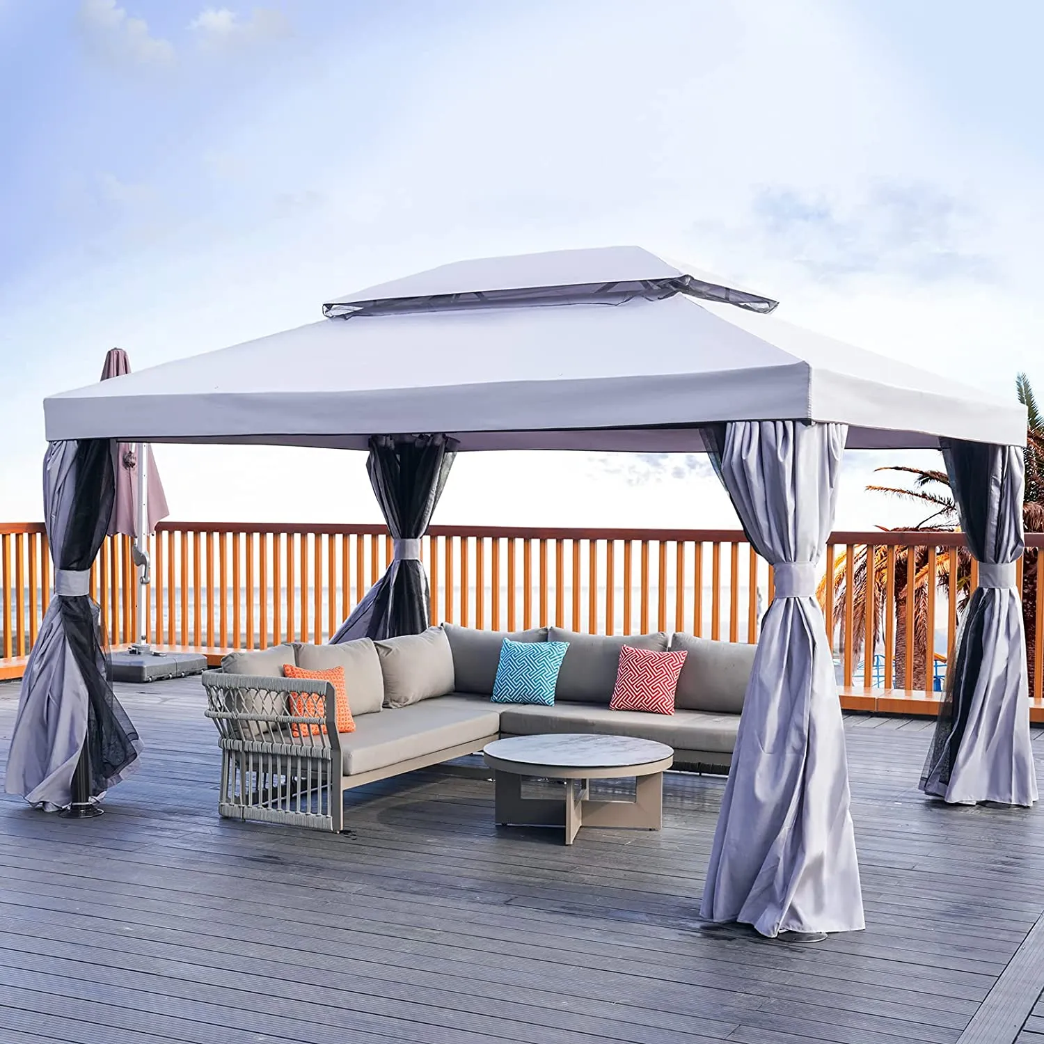 10x13 Gazebo for Patios Outdoor Gazebo with Mosquito Netting and Curtains