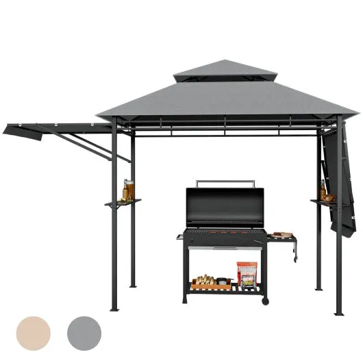 13.5 x 4 Feet Patio BBQ Grill Gazebo Canopy with Dual Side Awnings-Gray