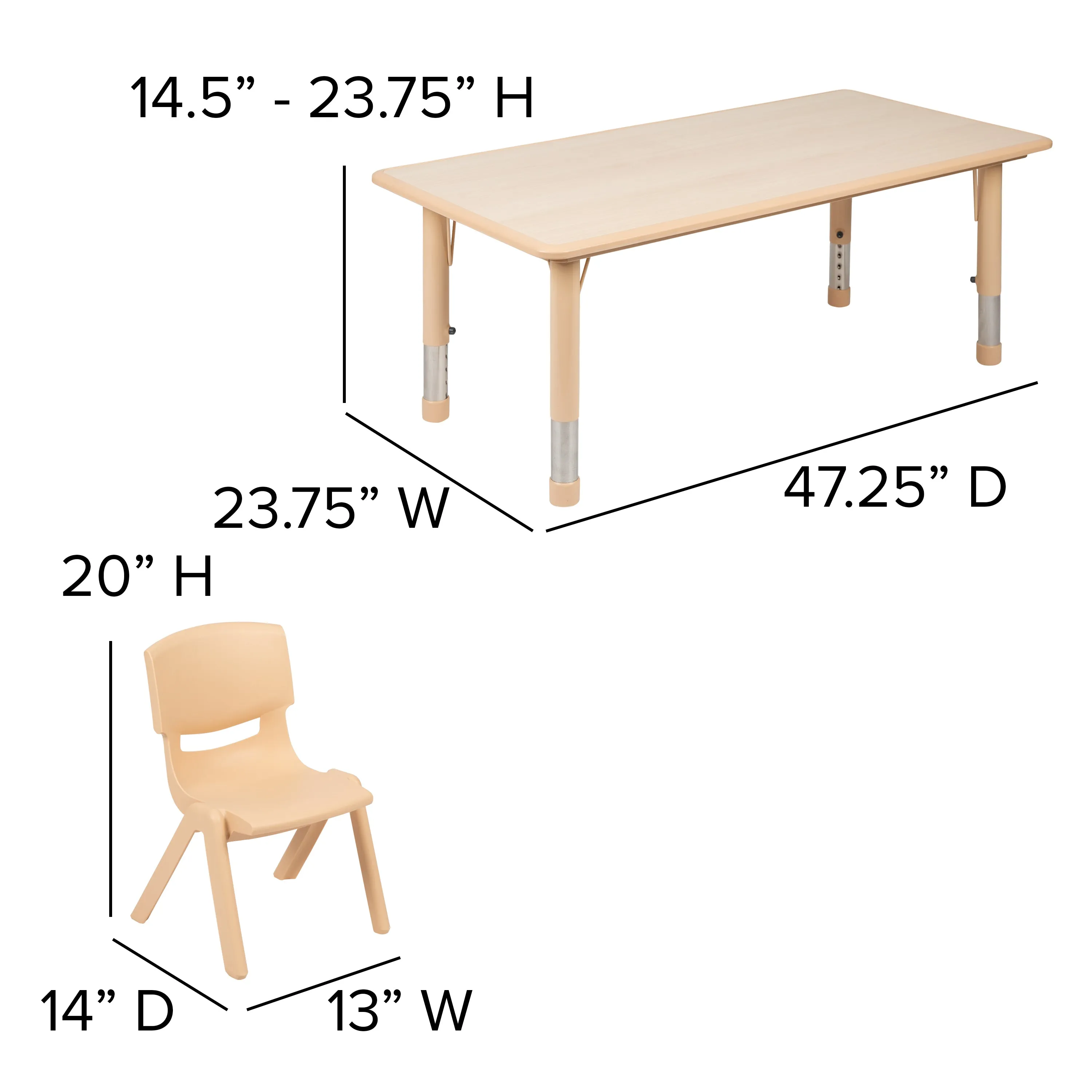 23x47 Natural Kids Table Set YU-YCY-060-0034-RECT-TBL-NAT-GG