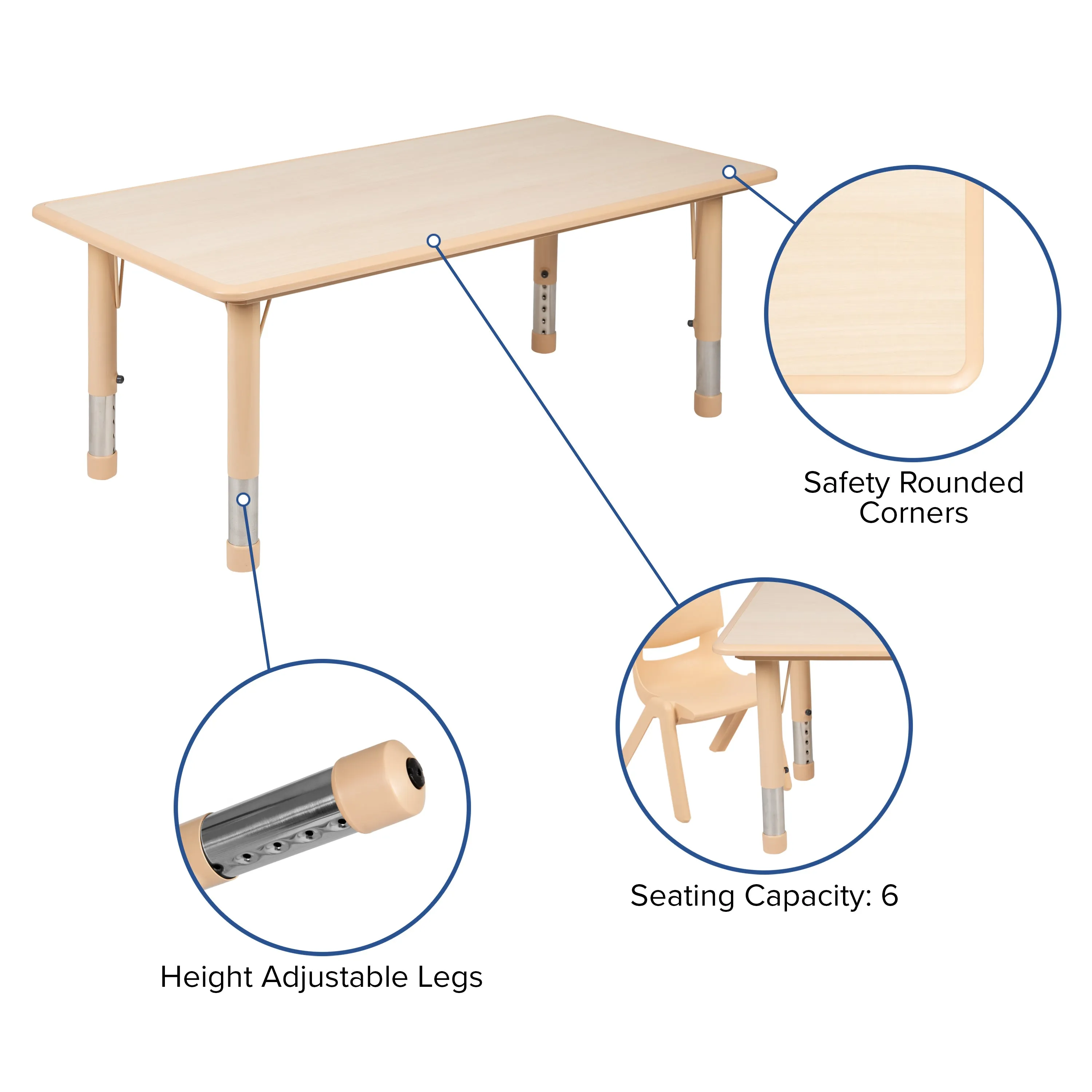 23x47 Natural Kids Table Set YU-YCY-060-0034-RECT-TBL-NAT-GG