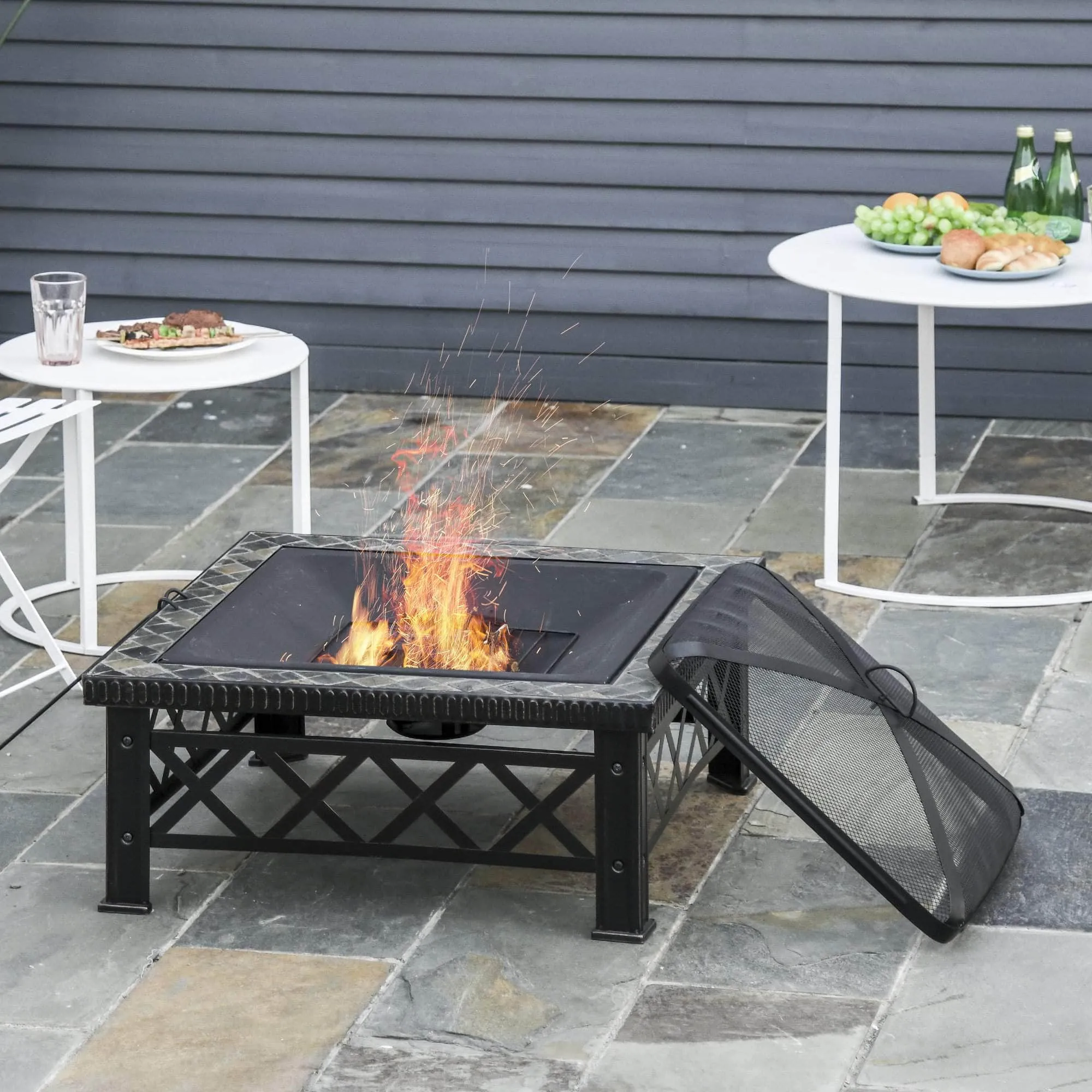 30 Inch Wood Burning Steel Square Outdoor Fire Pit in Black