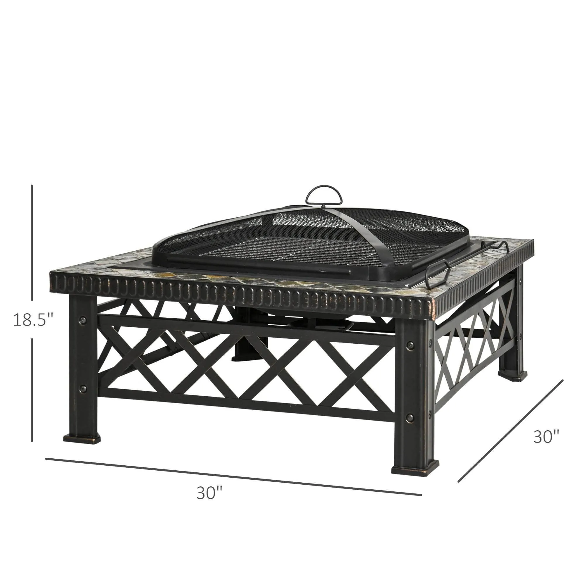 30 Inch Wood Burning Steel Square Outdoor Fire Pit in Black