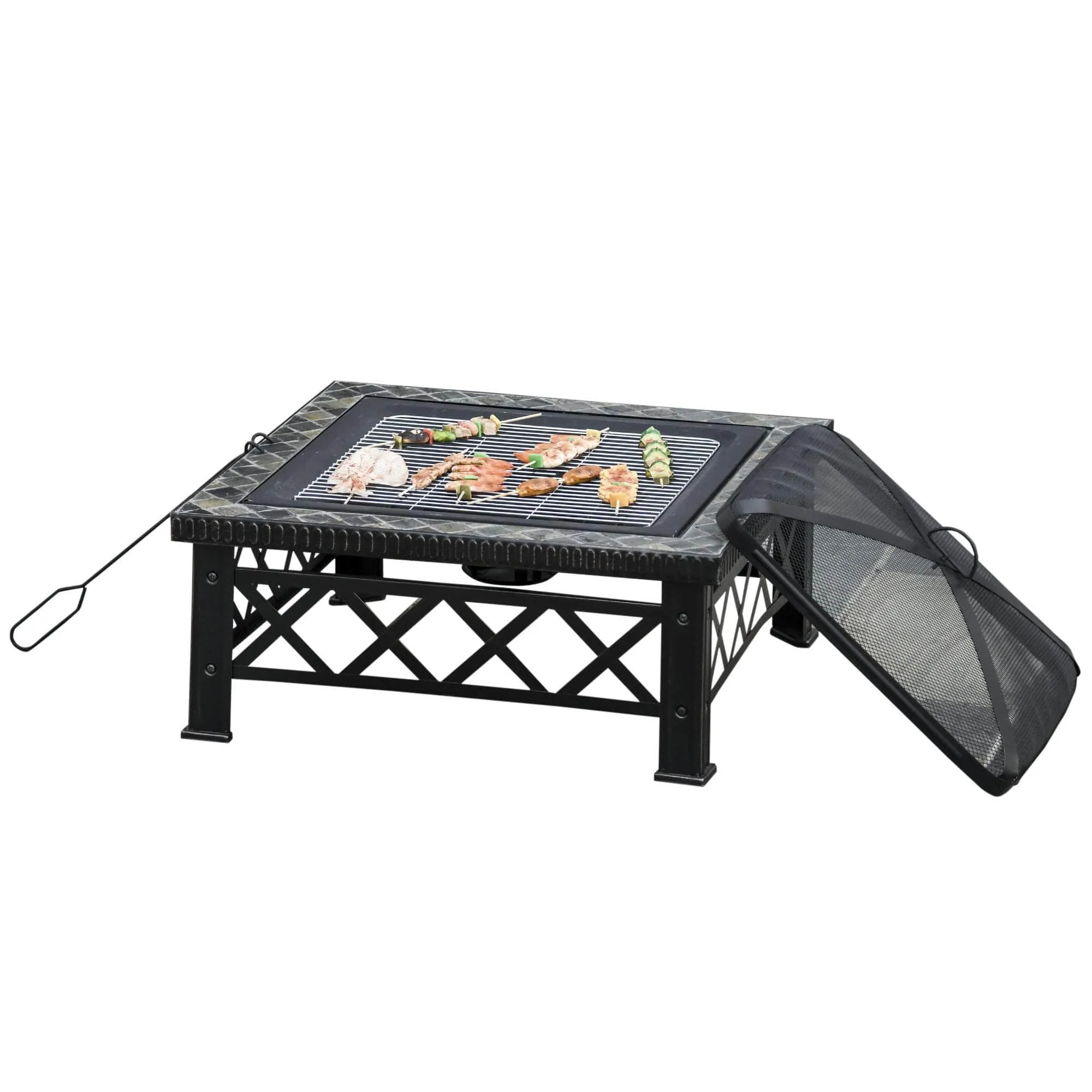 30 Inch Wood Burning Steel Square Outdoor Fire Pit in Black