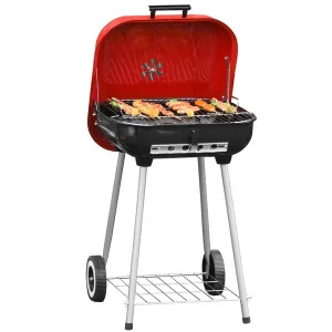 45x47.5x70 Cm. Barbecue Grill W/2 Wheels - Red/Black