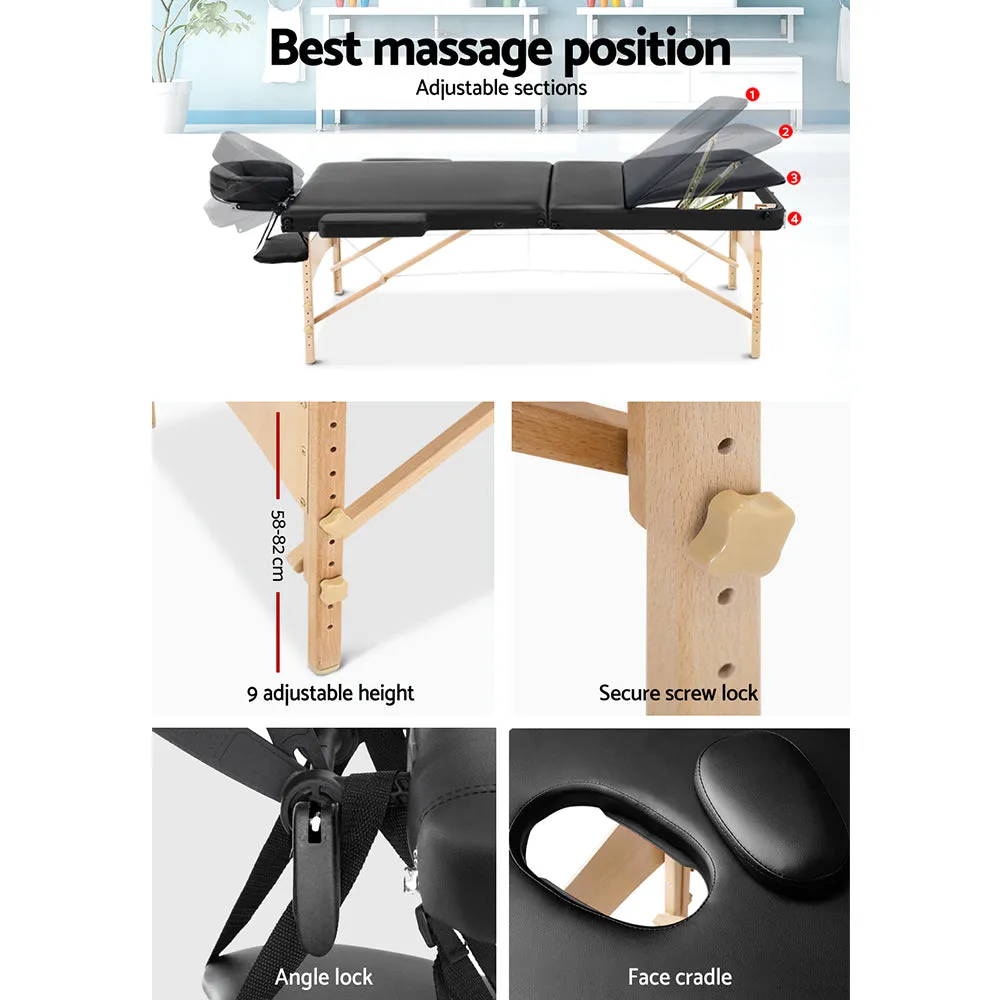 Adjustable Wooden Massage Table 3 Fold Portable 70cm Zenses