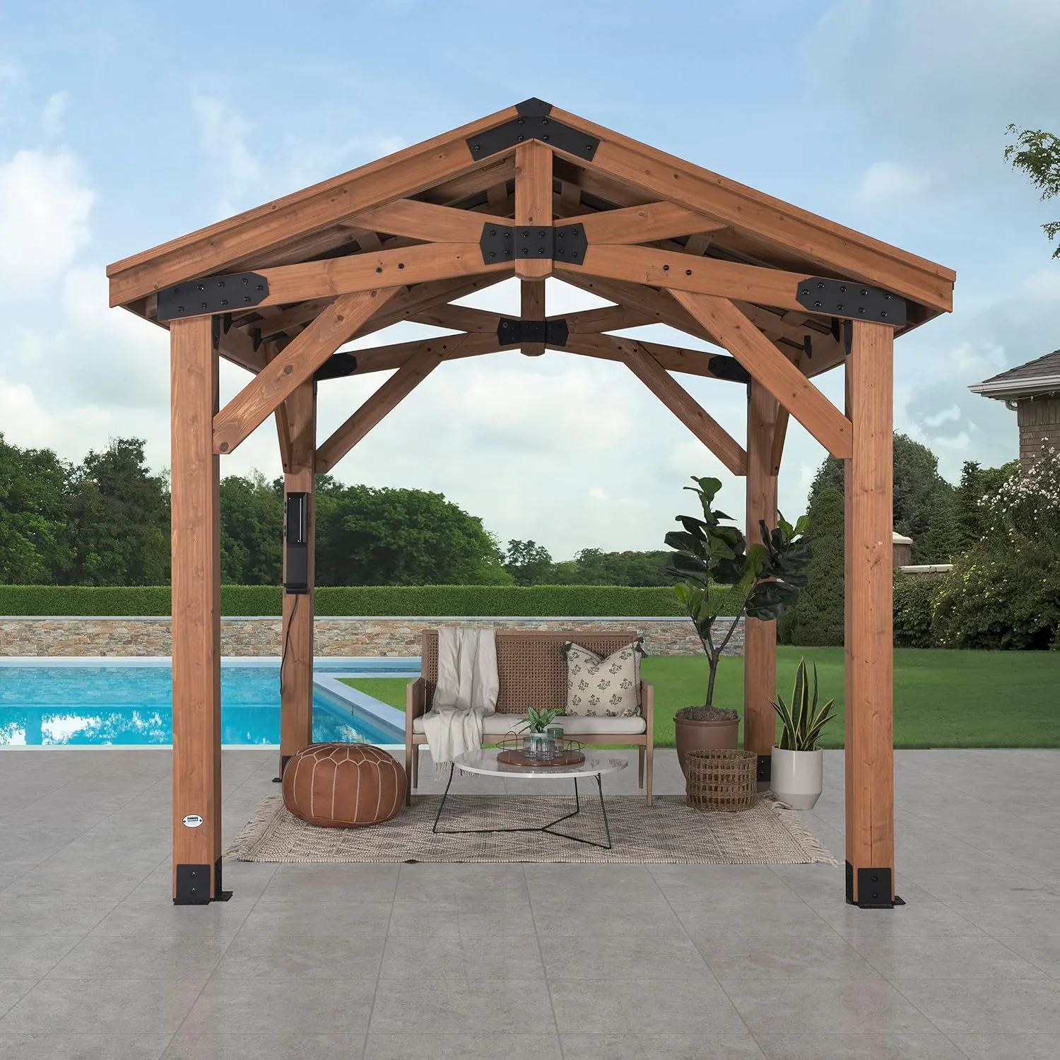 All Cedar Wooden Carport Pavilion Gazebo with Hard Top Steel Roof