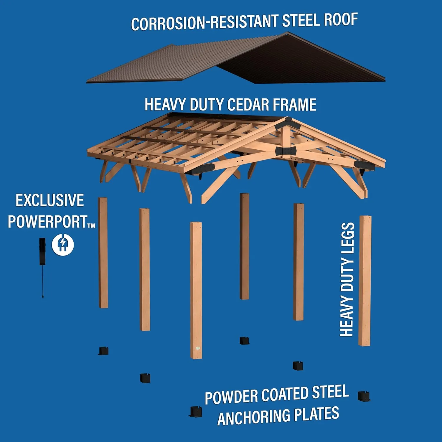 All Cedar Wooden Carport Pavilion Gazebo with Hard Top Steel Roof