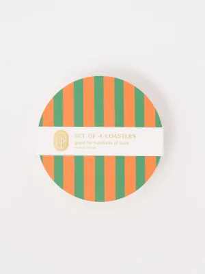 Amore Green and Orange Striped Coaster - Set of 4