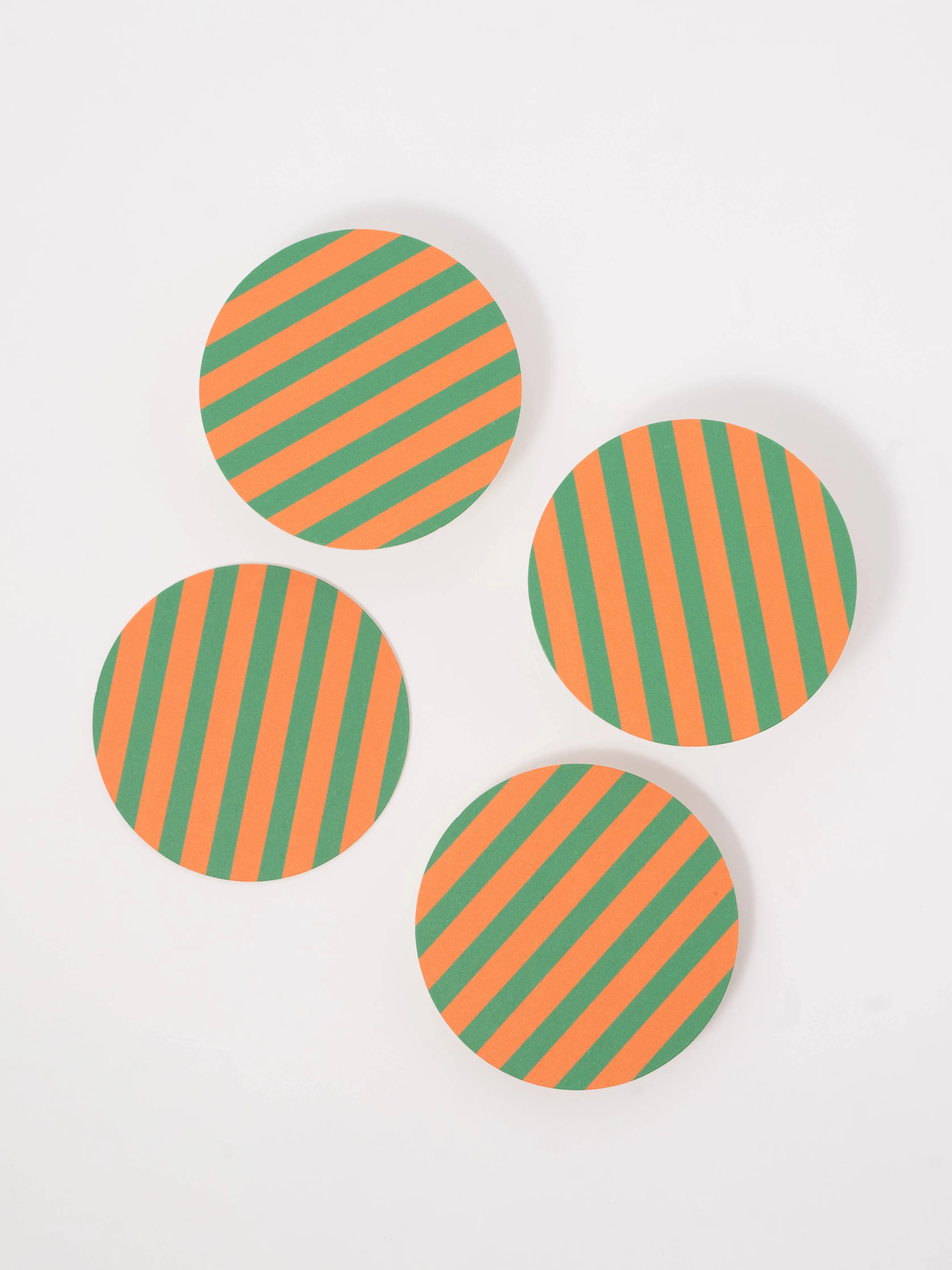 Amore Green and Orange Striped Coaster - Set of 4