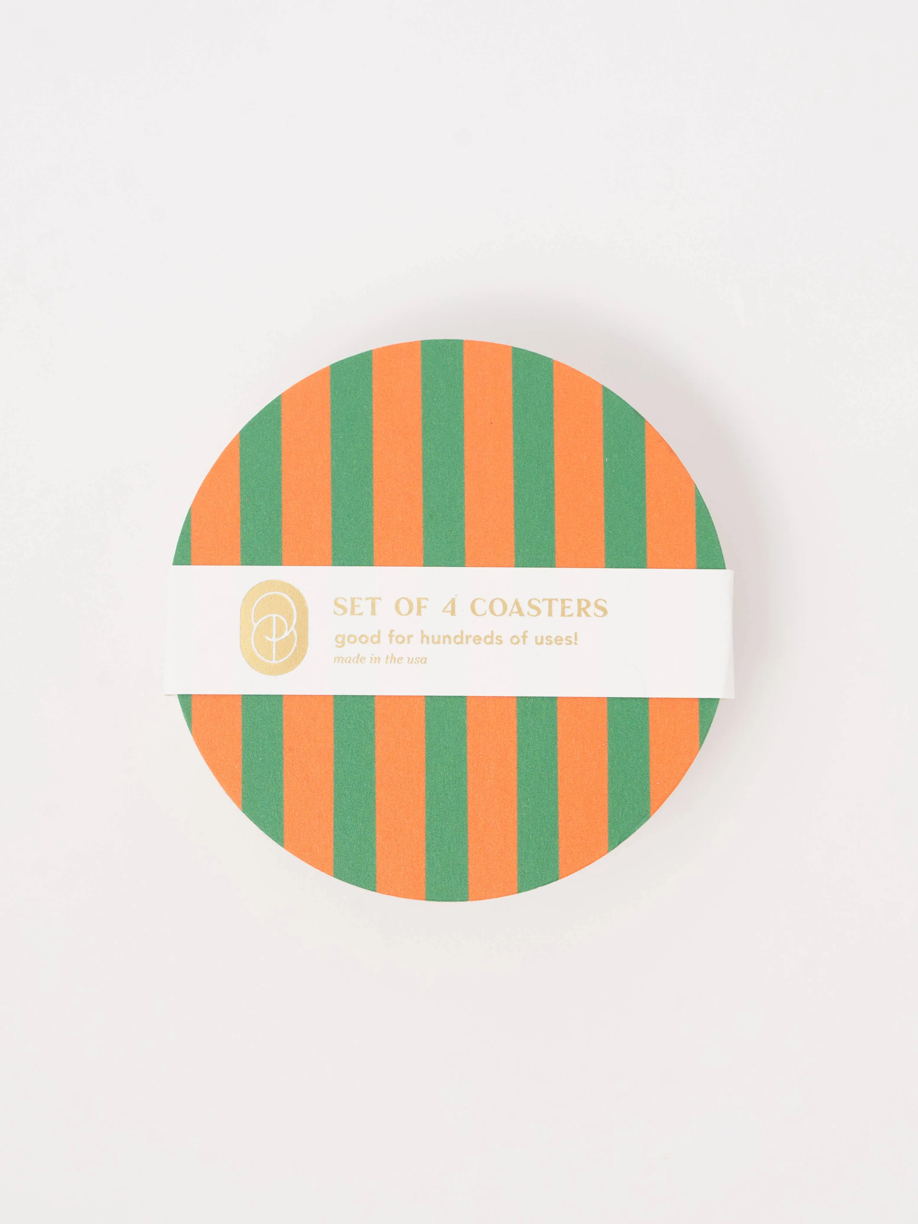 Amore Green and Orange Striped Coaster - Set of 4