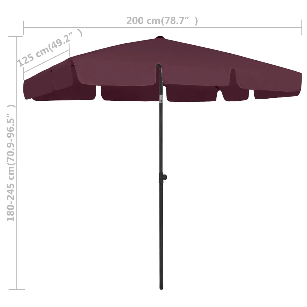 Beach Umbrella Bordeaux Red 200x125 cm