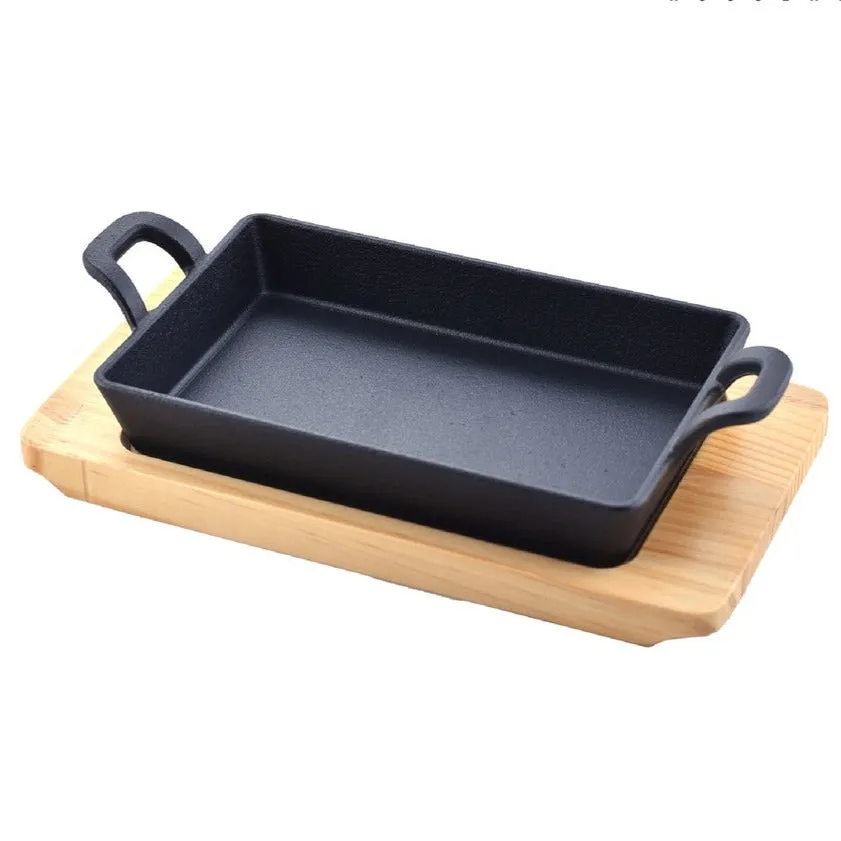 Cast Iron Sizzler Platter With Wooden Base (Paneer Tikka Grill) by MK