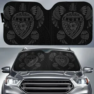 Charcoal Grey Hawaii Map Turtle Ohana Hibiscus Kakau Polynesian Car Sun Shade Cover Auto Windshield Coolspod