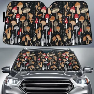 Chromatic Poisonous Mushroom Flying On The Sky Dot Theme Car Sun Shades Cover Auto Windshield Coolspod