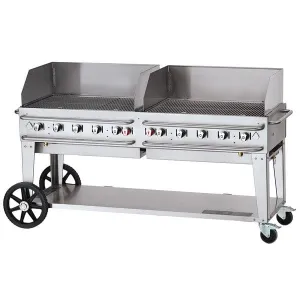 Crown Verity 72" Pro Series Outdoor Rental Grill with Single Gas Connection, 50-100 lb. Tank Capacity, & Wind Guard Package CV-RCB-72WGP-SI50/100