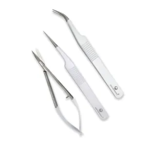 DLUX Pro Lash Extension Tweezer & Scissor Set W/case - White - 3 pieces