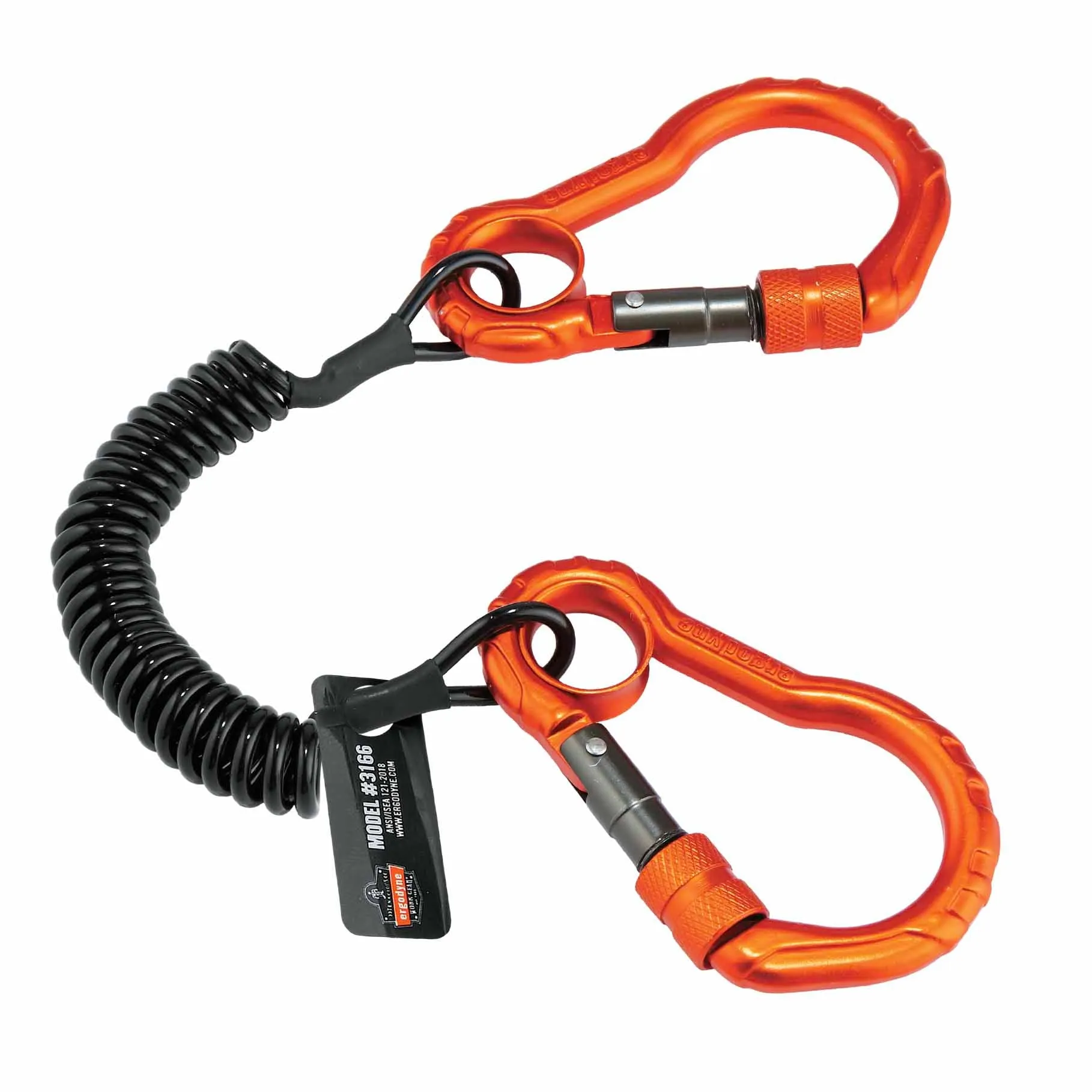 Ergodyne 19162 3166  Black Coil Lanyard - Dual Carabiners - 2lbs