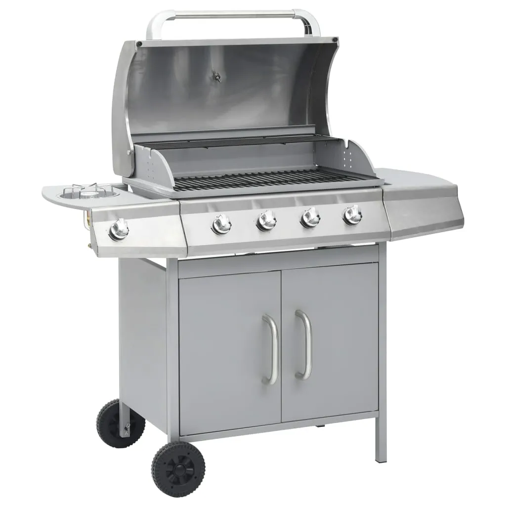 Gas Barbecue Grill 4 1 Cooking Zone Silver Stainless Steel