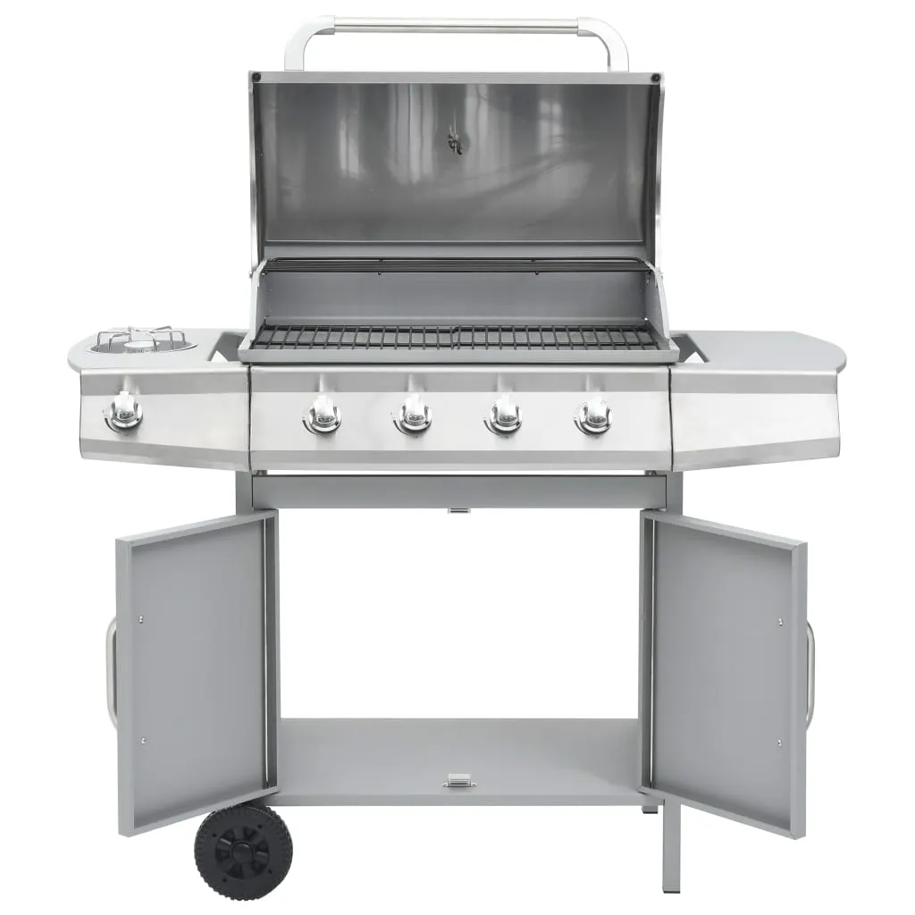 Gas Barbecue Grill 4 1 Cooking Zone Silver Stainless Steel