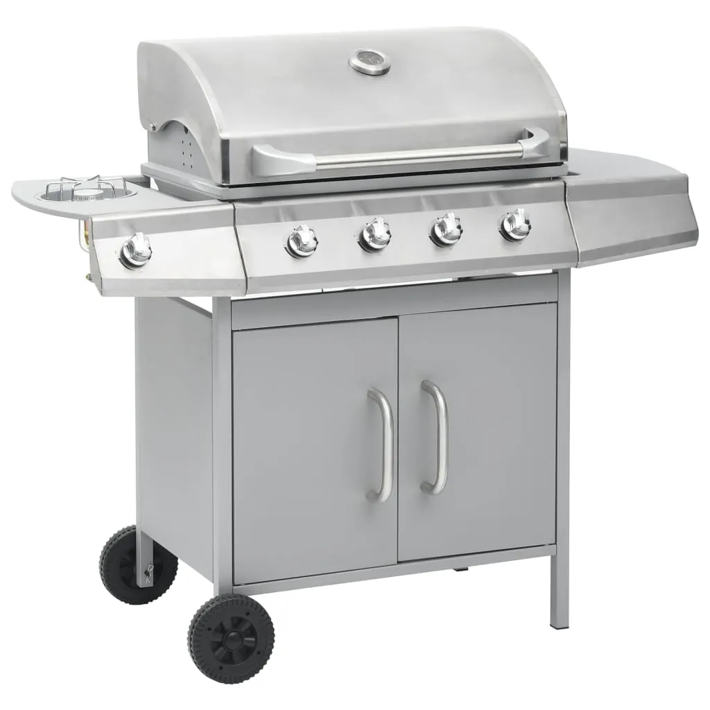 Gas Barbecue Grill 4 1 Cooking Zone Silver Stainless Steel