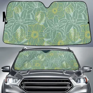 Green Chinese Hibiscus Flower Yellow Line Summer Vibe Car Sun Shades Cover Auto Windshield Coolspod