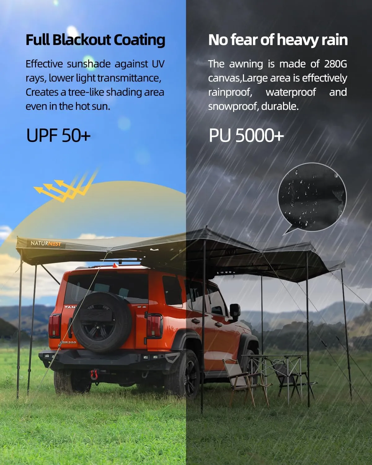 Hard Shell Rooftop Tent, Quick Setup, All-Season Overland Camping Tent for SUV, Jeep, Van, and Pickup Truck