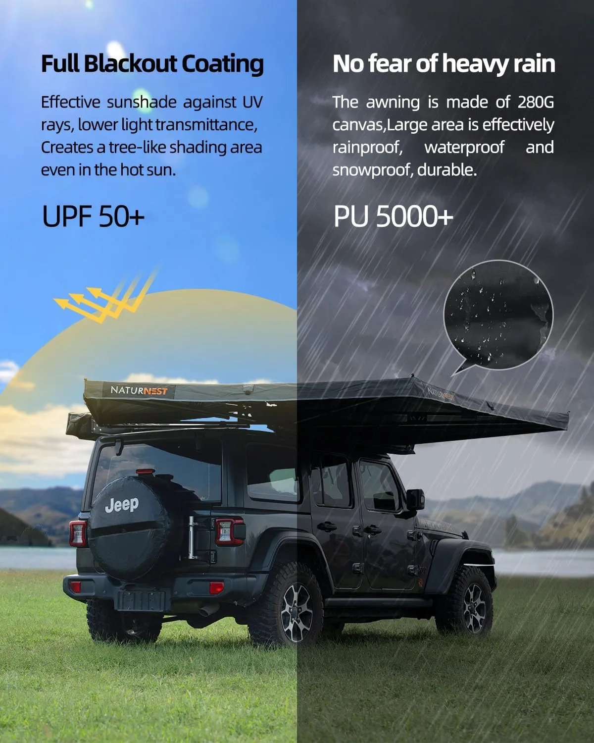 Hard Shell Rooftop Tent, Quick Setup, All-Season Overland Camping Tent for SUV, Jeep, Van, and Pickup Truck