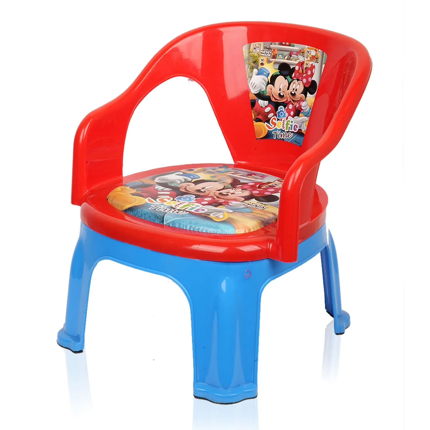 Heart Home Disney Mickey Kids Chair | Plastic Foldable Kids Chair | Chair for Kidsroom | School Study Stool | Baby Stool | Indoor or Outdoor Stool for Kids | Capacity 30 Kg | Red & Blue