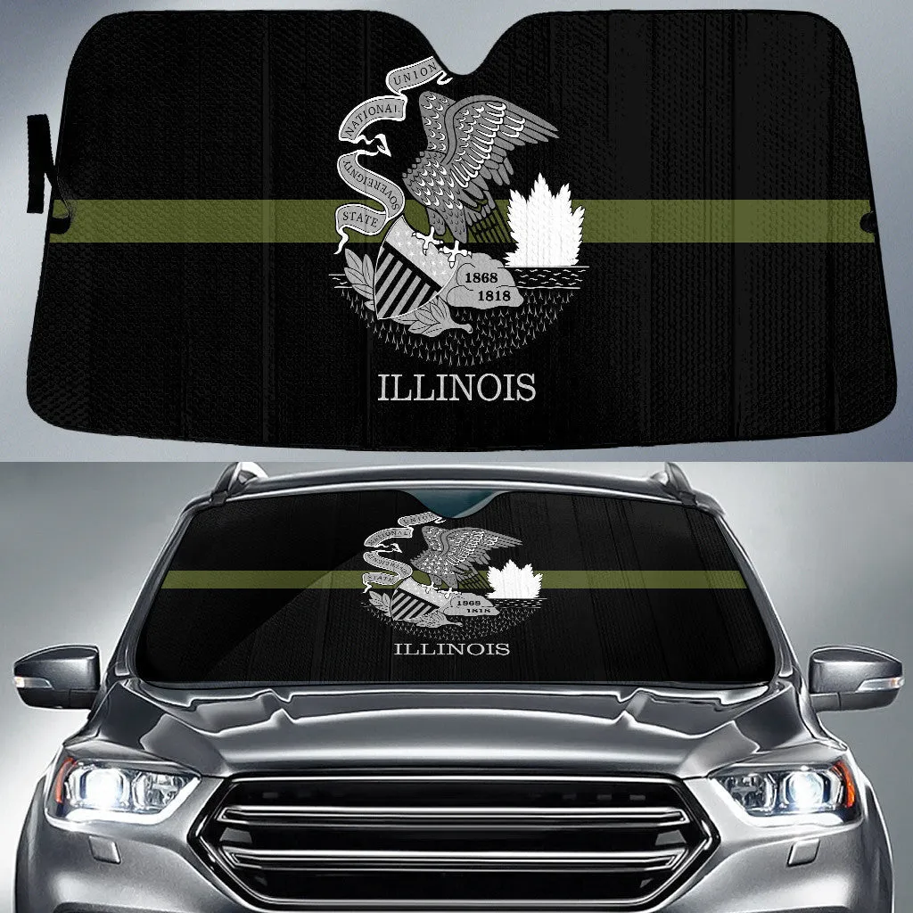 Illinois Flag Thin Green Line Printed Car Sun Shades Cover Auto Windshield Coolspod