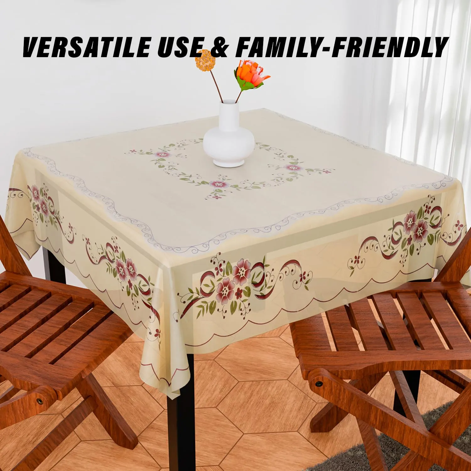 Kuber Industries Table Cover | PVC Dining Table Cover | Table Cloth | Center Table Cover | Table Cover for Kitchen Table | Alloy Table Cover for Hall Décor | 54 Inch | Cream