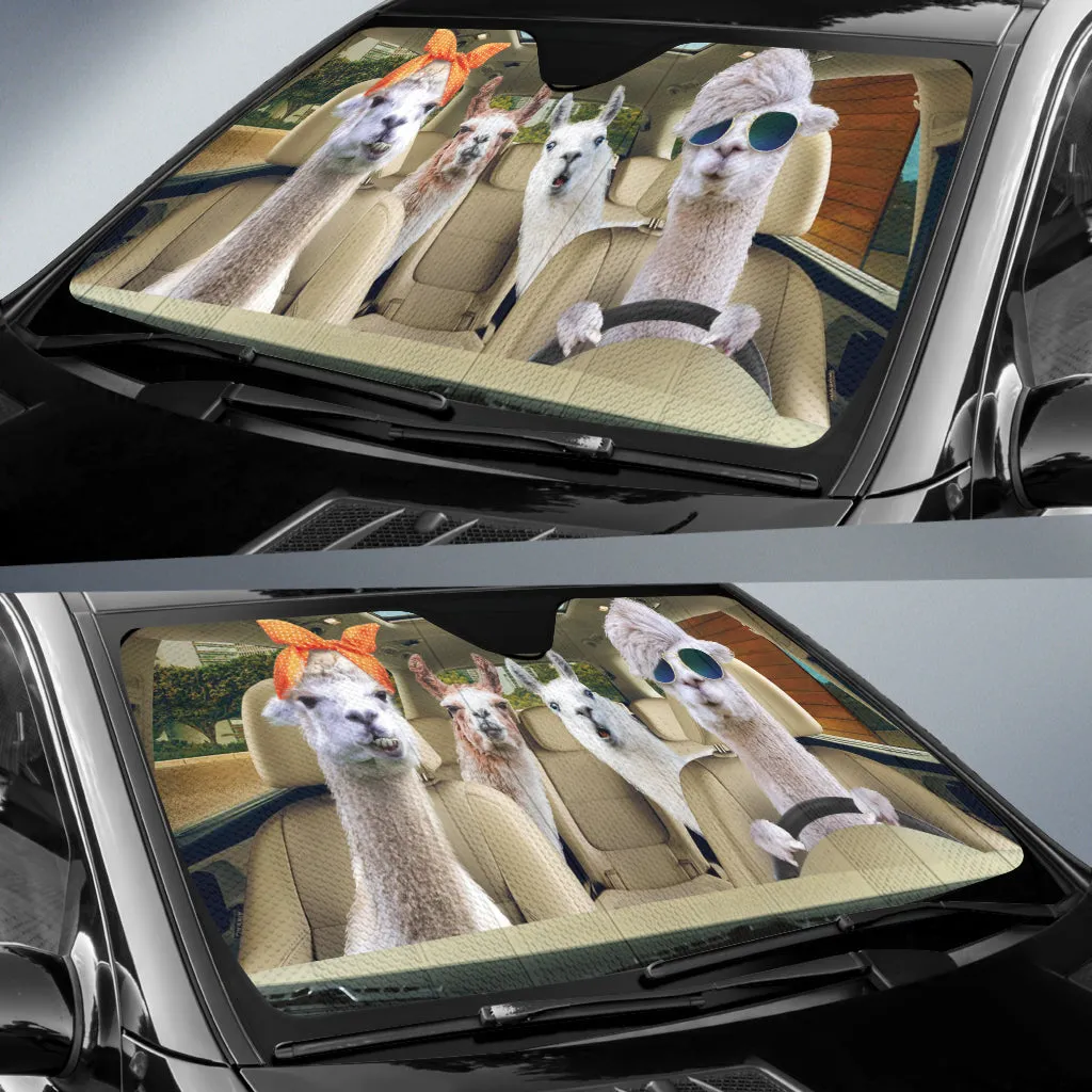 Llamas Driving Car Sun Shade, Animal Car Sunshade Windshield