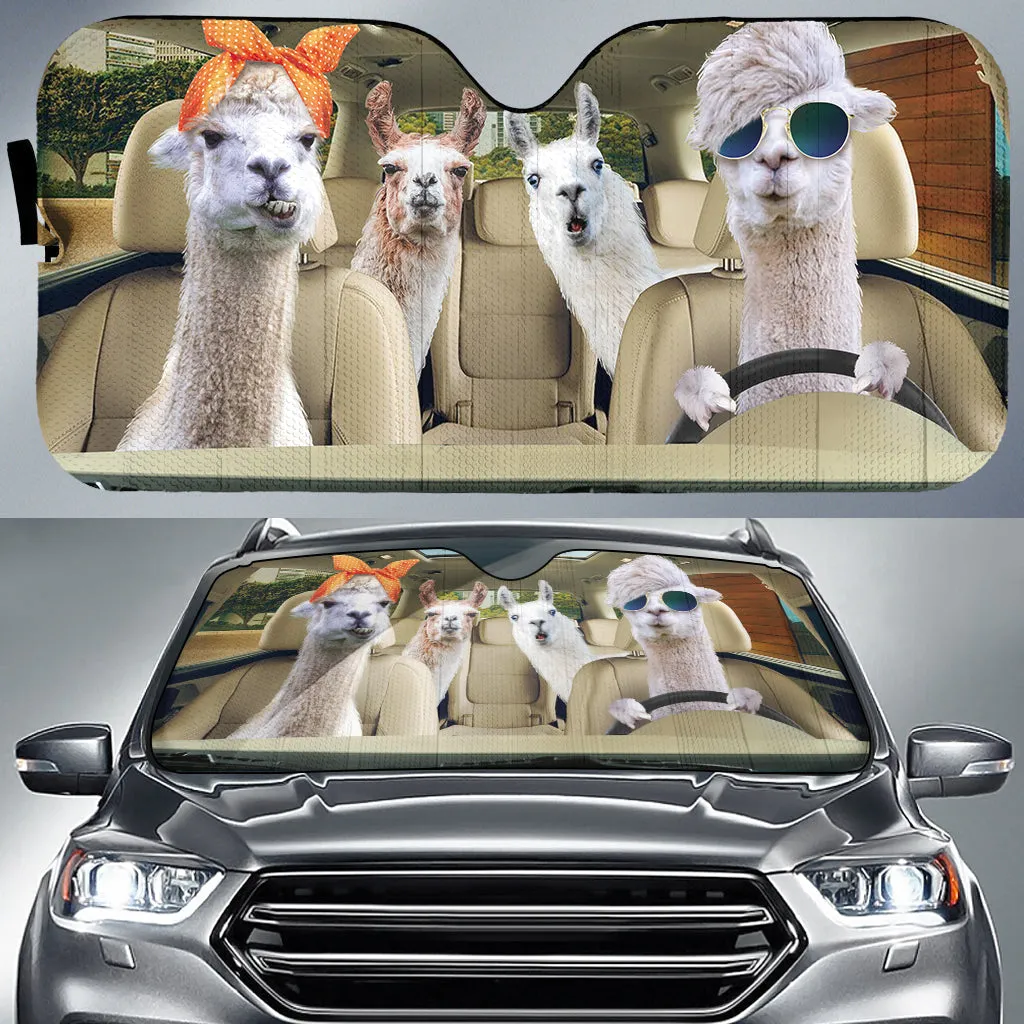 Llamas Driving Car Sun Shade, Animal Car Sunshade Windshield