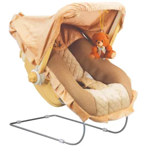 Mama Luv Mee 12 in 1 Musical Baby Feeding Swing Rocker Carry Cot Cum Bouncer with Mosquito Net, Storage Box and Swinging Ropes (Brown) (12 in 1), Canopy, Plastic