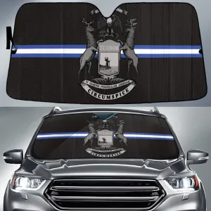 Michigan Flag Thin Blue Fire Line Printed Car Sun Shades Cover Auto Windshield Coolspod