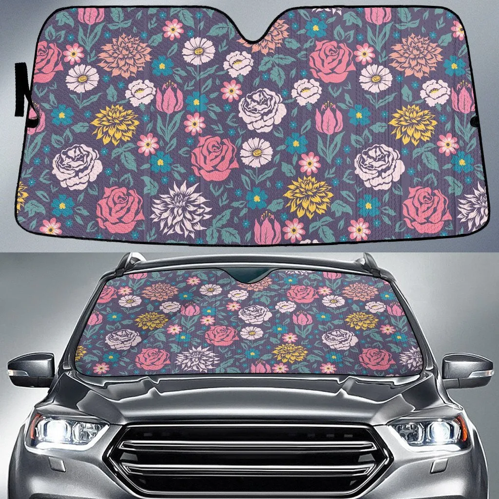 Multicolor Daisy Roses Sketchy Drawing Style Car Sun Shades Cover Auto Windshield Coolspod