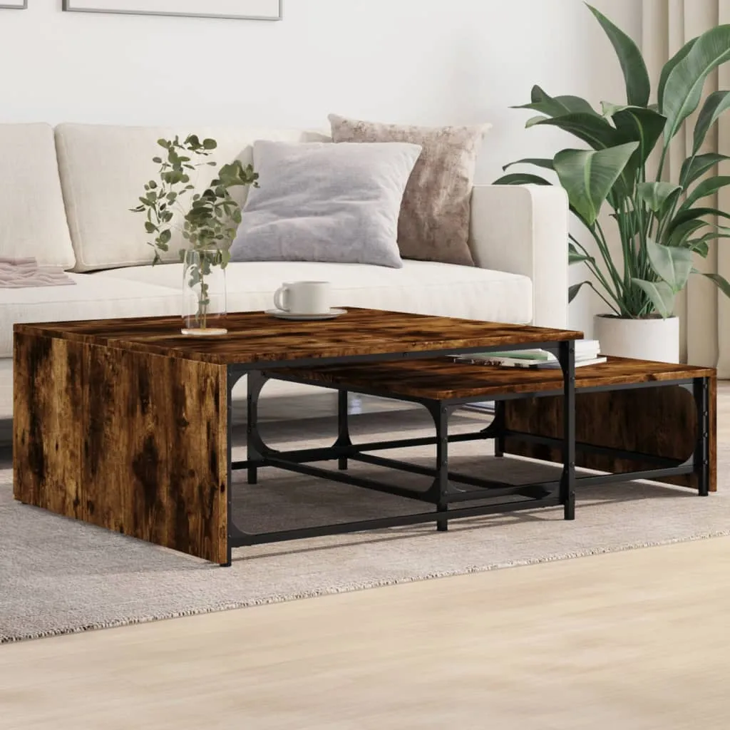 Nesting Coffee Tables 2 pcs Smoked Oak Engineered Wood and Metal