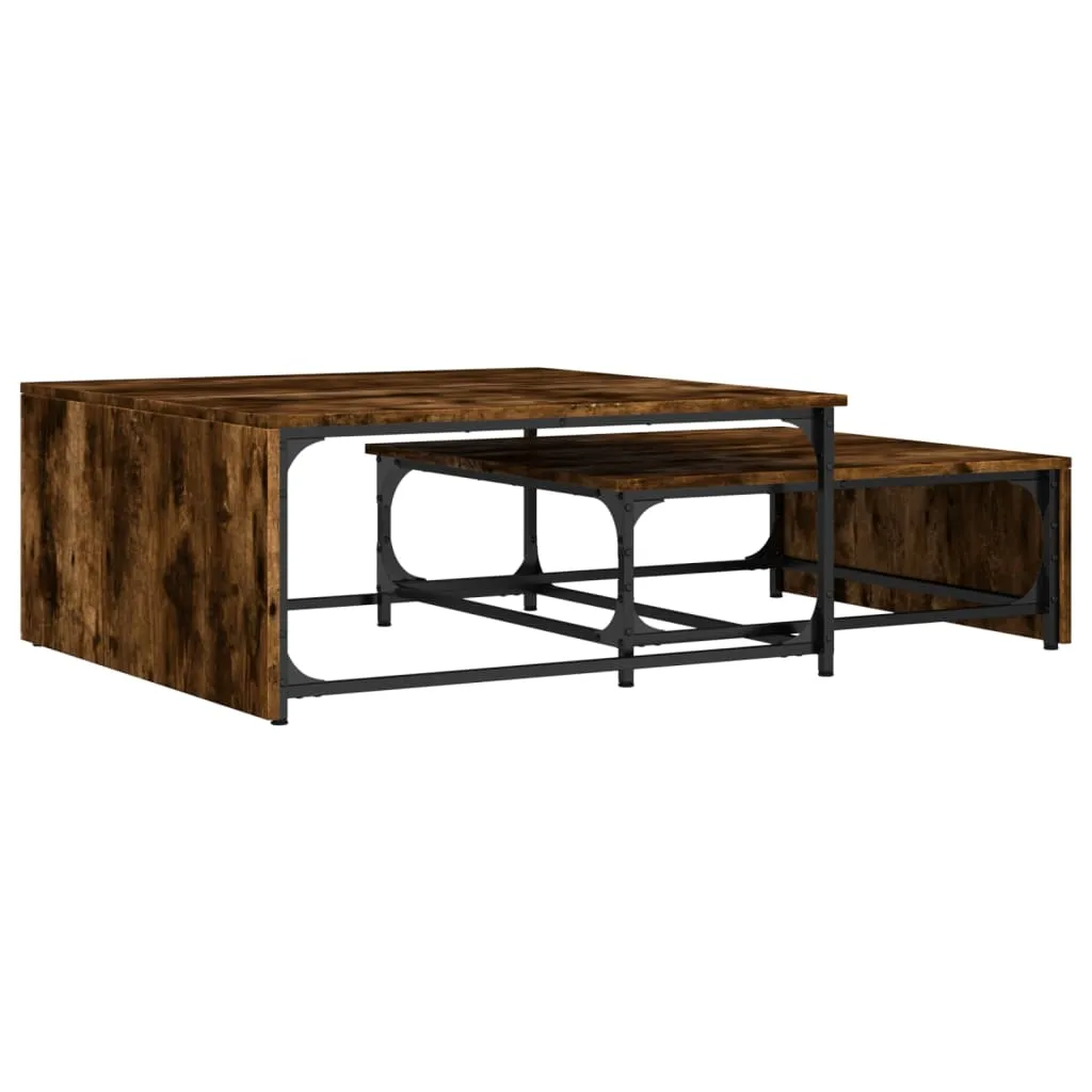 Nesting Coffee Tables 2 pcs Smoked Oak Engineered Wood and Metal