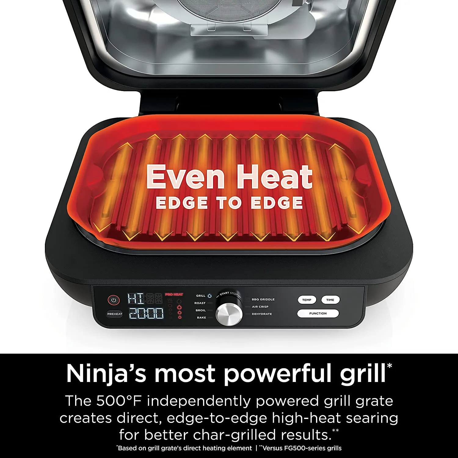 Ninja IG601 Foodi XL 7-in-1 Indoor Grill Combo, use Opened or Closed, Air Fry, Dehydrate & More, Pro Power Grate, Flat Top Griddle, Crisper, Black, 4 Quarts (IG601)