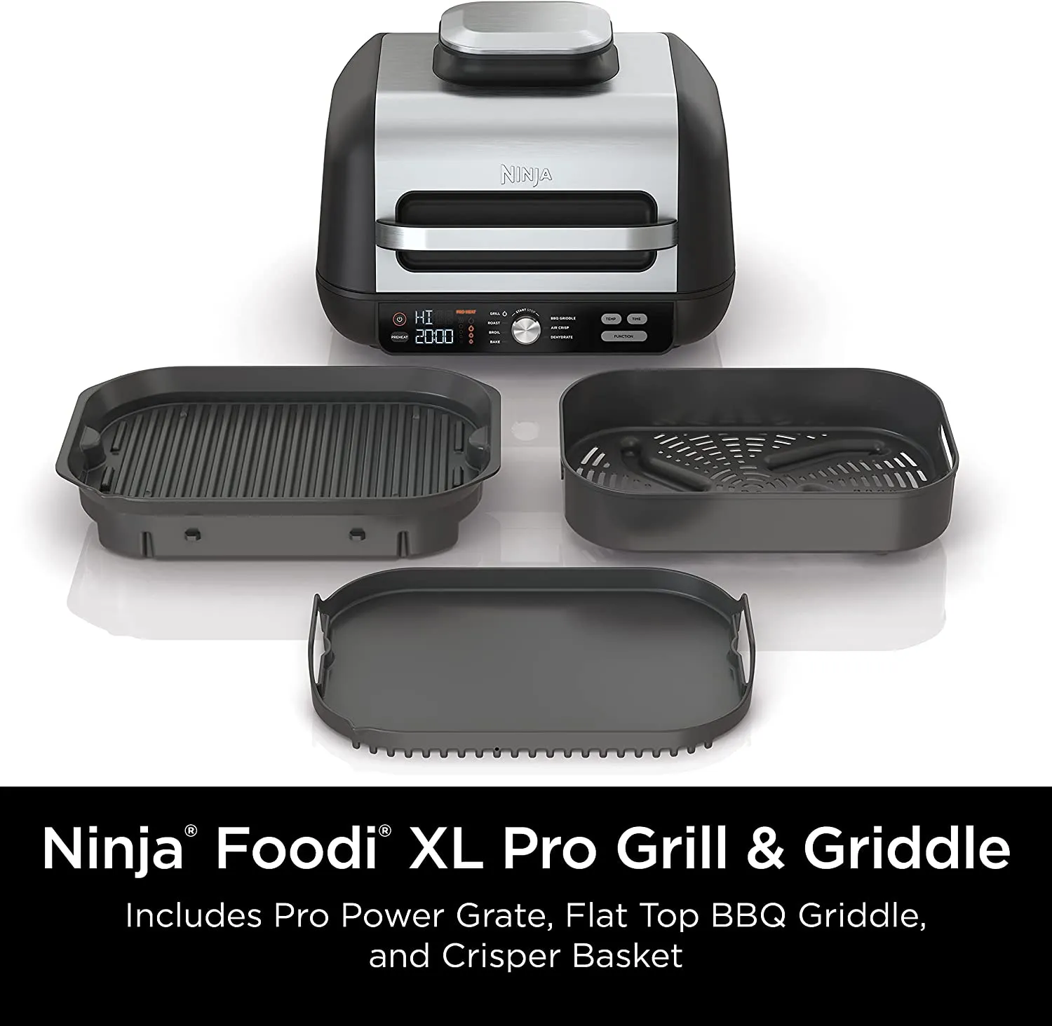 Ninja IG601 Foodi XL 7-in-1 Indoor Grill Combo, use Opened or Closed, Air Fry, Dehydrate & More, Pro Power Grate, Flat Top Griddle, Crisper, Black, 4 Quarts (IG601)