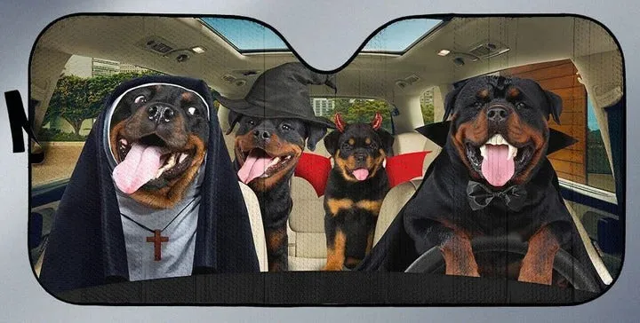 Rottweiler Halloween Auto Car Sunshade, Funny Dog Full Printed On Car Sun Shade Windshields