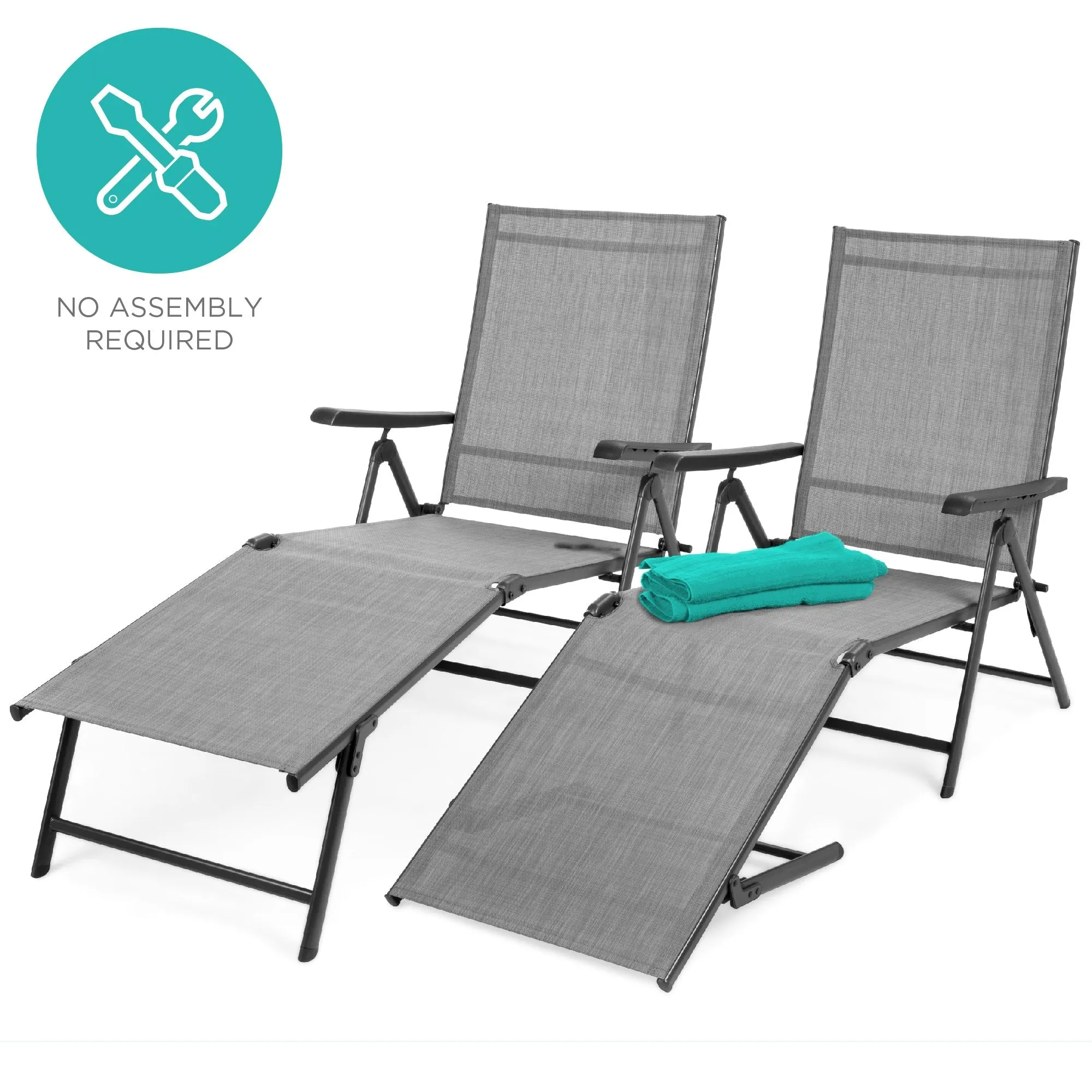 Set of 2 Outdoor Patio Chaise Recliner Lounge Chairs w/ Rust-Resistant Frame