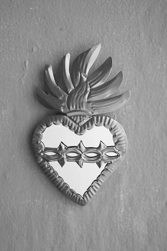 Silver Sacred Heart Mexican Tin Ornament