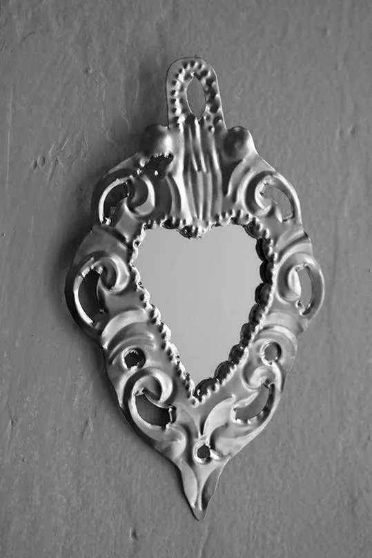 Silver Sacred Heart Mexican Tin Ornament