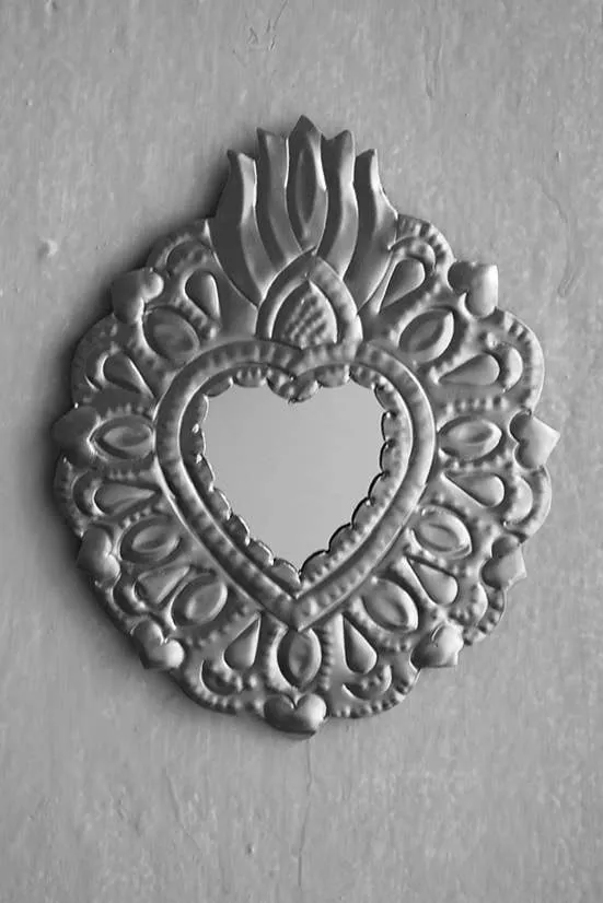 Silver Sacred Heart Mexican Tin Ornament