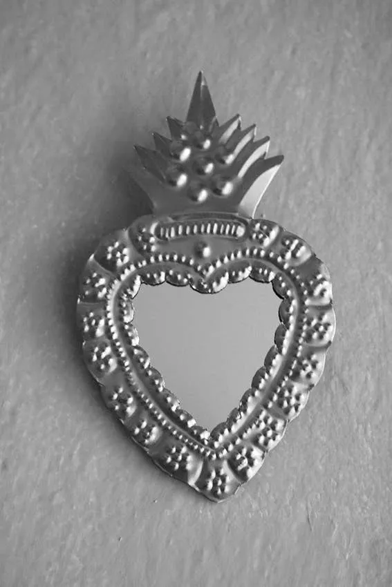 Silver Sacred Heart Mexican Tin Ornament