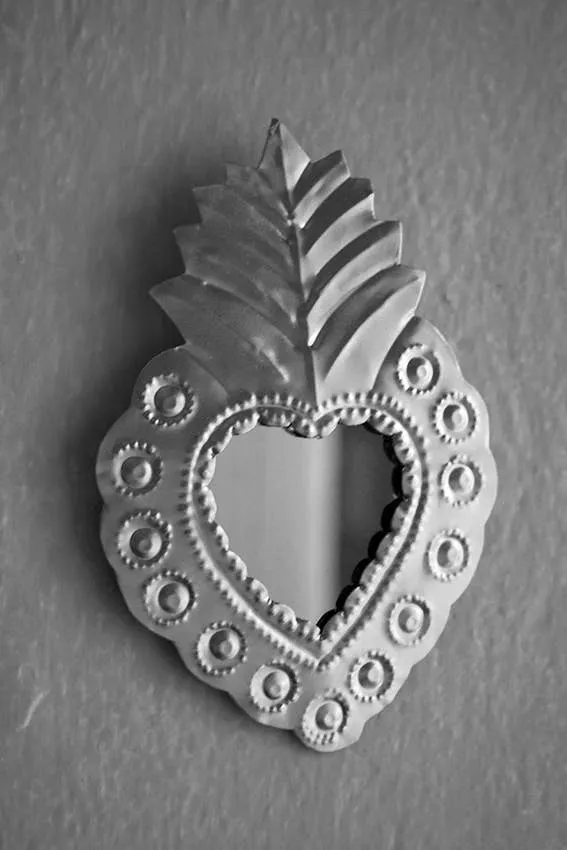 Silver Sacred Heart Mexican Tin Ornament