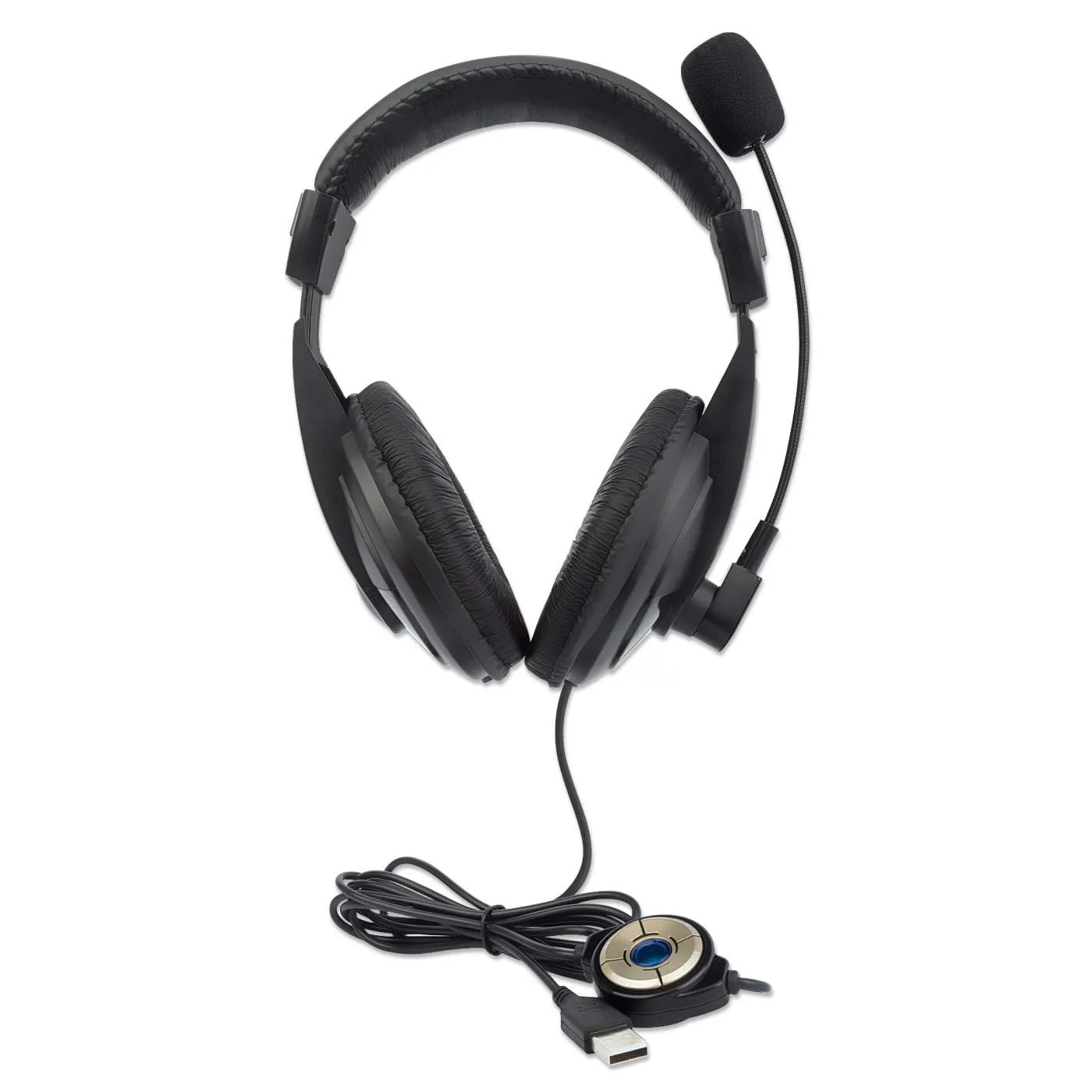 Stereo USB Headset - Lightweight Over-Ear Design with Built-in Adjustable Microp