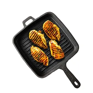 The Indus Valley Pre-Seasoned Cast Iron Grill Pan with Long Handle | Medium, 25 cm/9.8 inch, 1.5Ltr, 3.4kg | Induction Friendly | 100% Pure & Toxin-Free, No Chemical Coating, Black