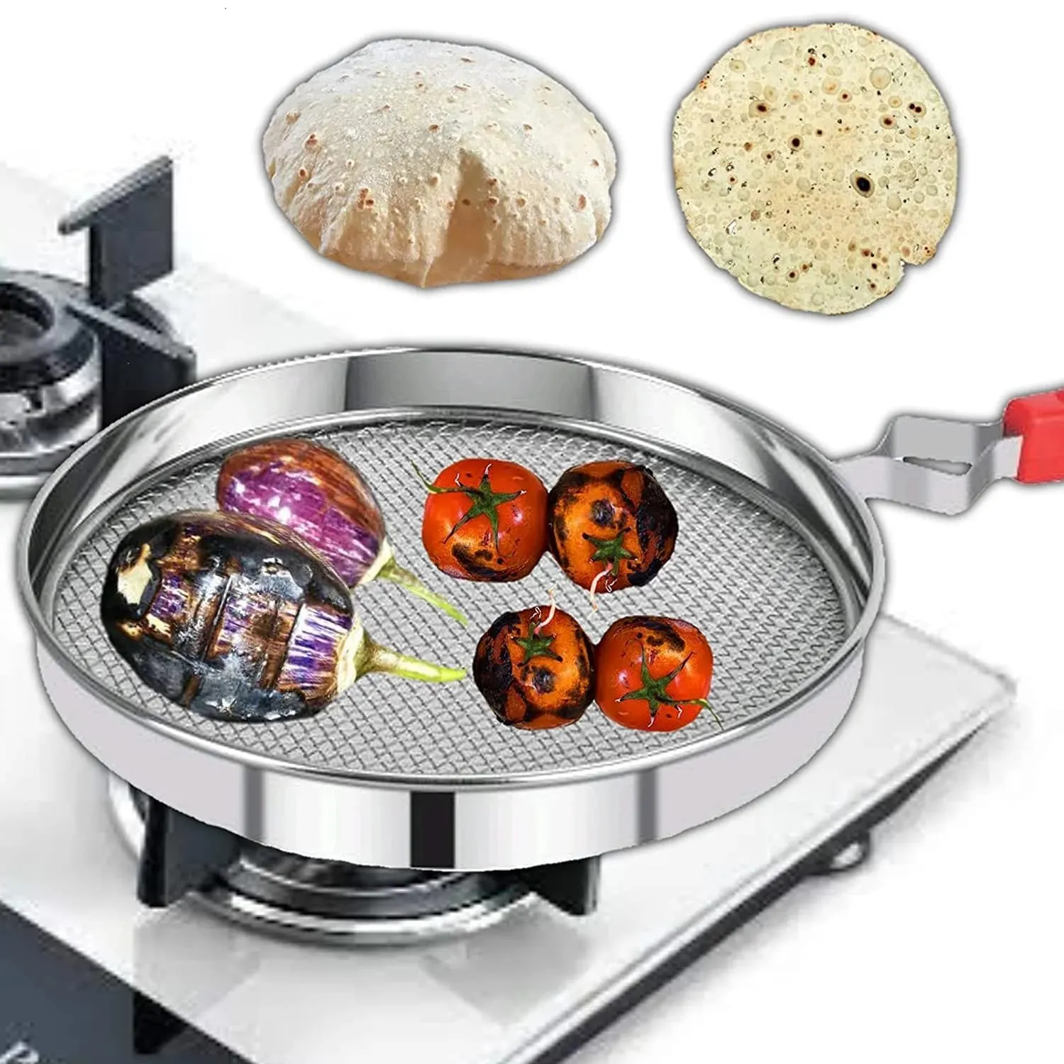 Tudoccy Phulka Grill pan roti Maker, papad Maker, Grill pan Non Stick, Cooking pan Home Essential Items pulka Grill for Home Gas Stove, Stainless Steel pan Grill tawa, pulka Maker Kitchen Knife Set