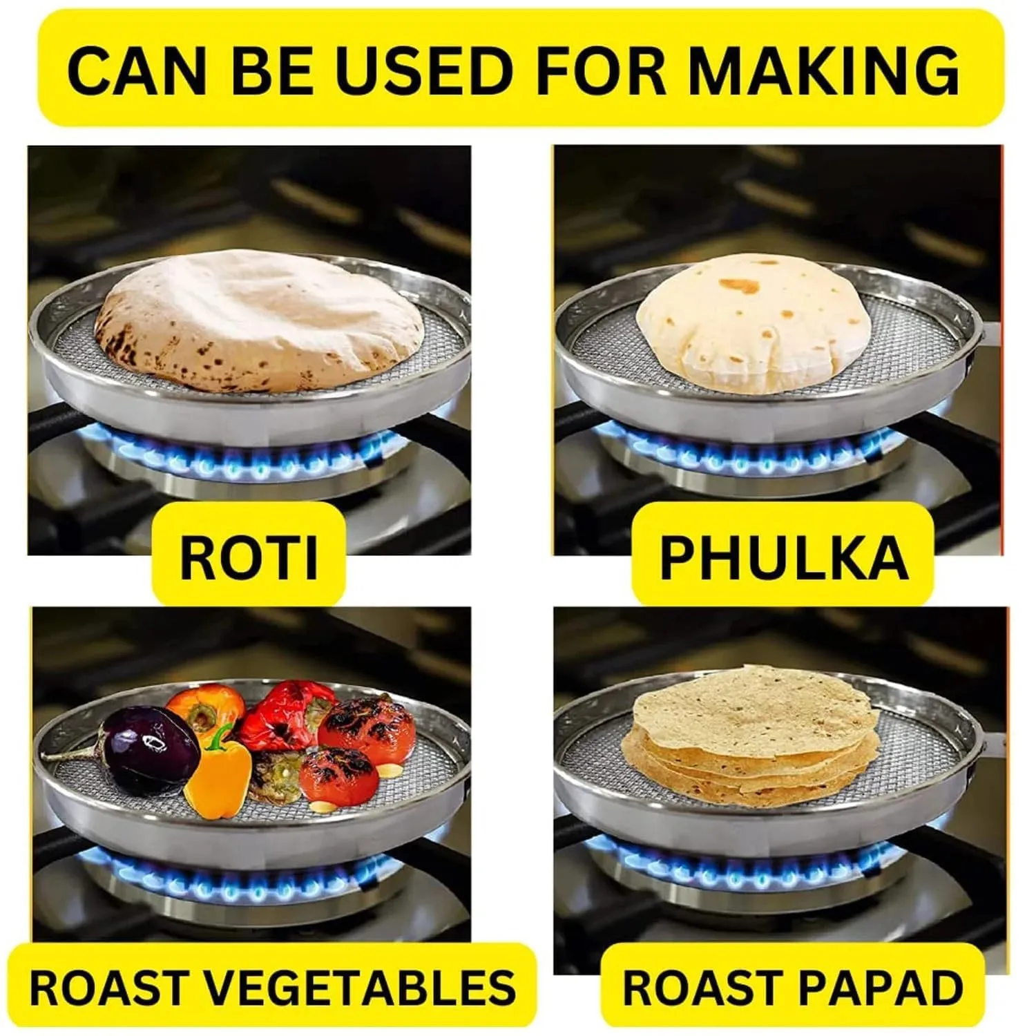 Tudoccy Phulka Grill pan roti Maker, papad Maker, Grill pan Non Stick, Cooking pan Home Essential Items pulka Grill for Home Gas Stove, Stainless Steel pan Grill tawa, pulka Maker Kitchen Knife Set